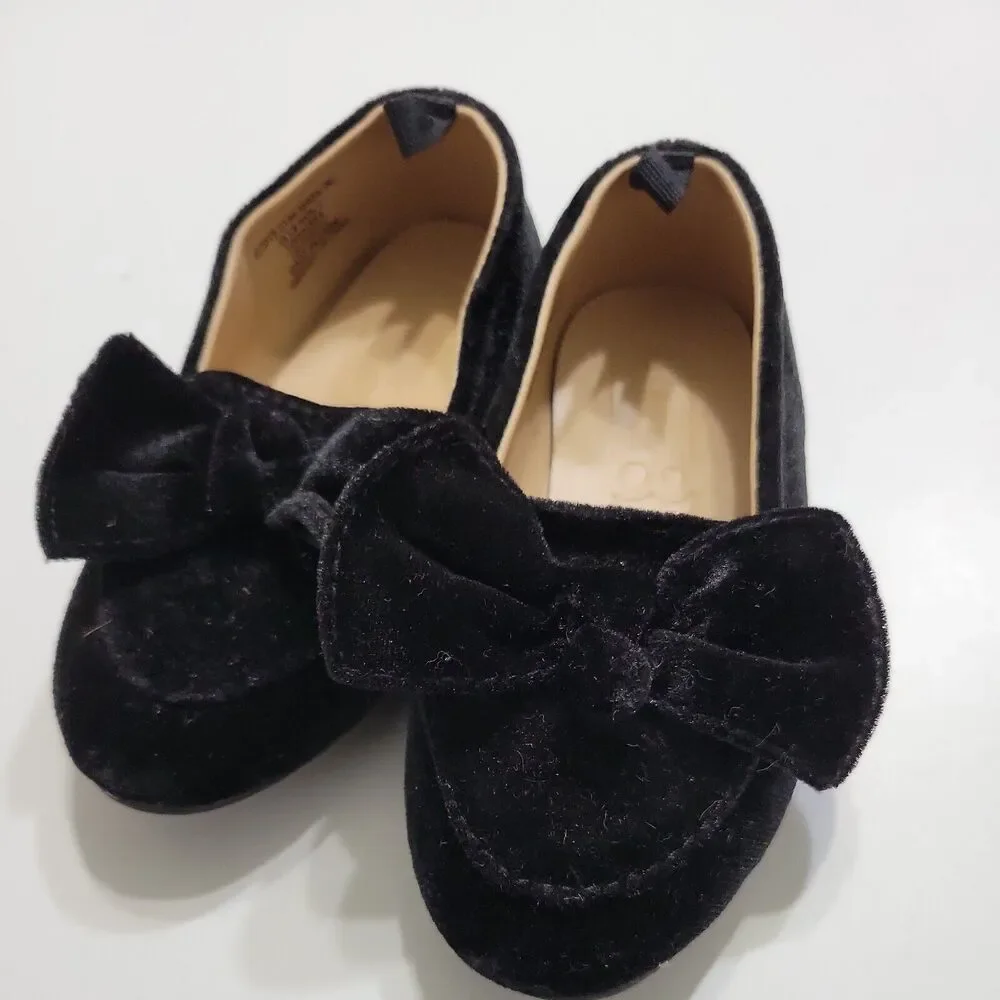 Crazy 8 Holiday Flats Girls Size 7 Black Velvet Round Toe Child Drese‎ Shoe Bow